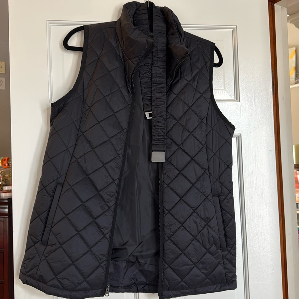 Maternity; Black quilted vest with belt